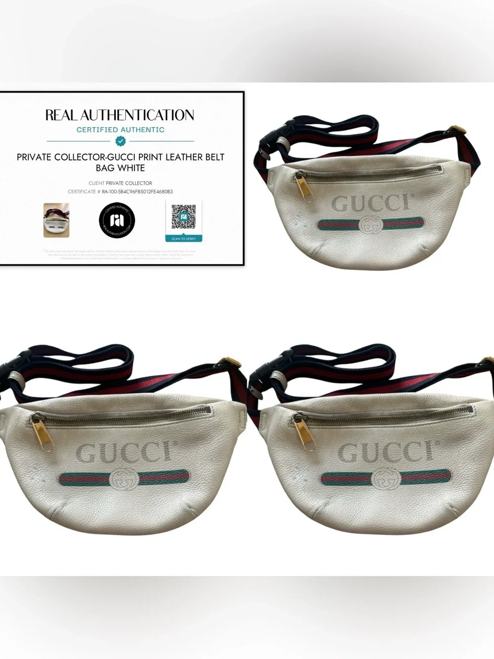Authentic Gucci White Leather Crossbody Belt Bag